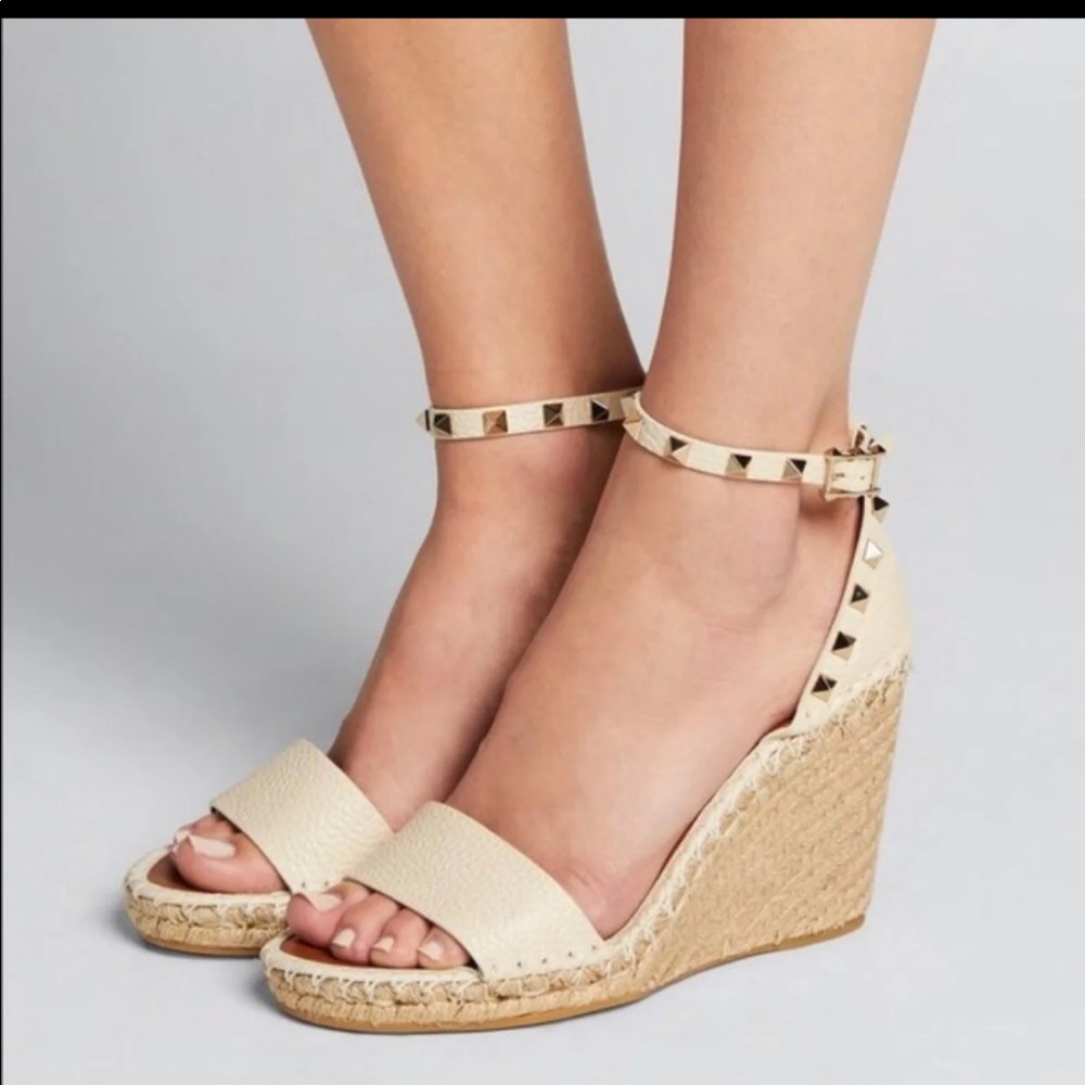 Maypol Gold Studded Leather Espadrille Wedges